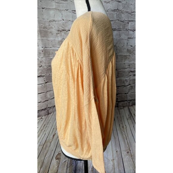 Free People Womens Shirt Sz S Double Knot Peach Crop Top 3/4 Sleeve Open Front - Picture 3 of 6